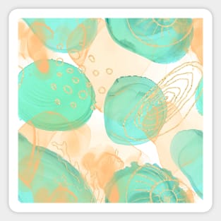 Gold and Aqua Ink Abstract Sticker